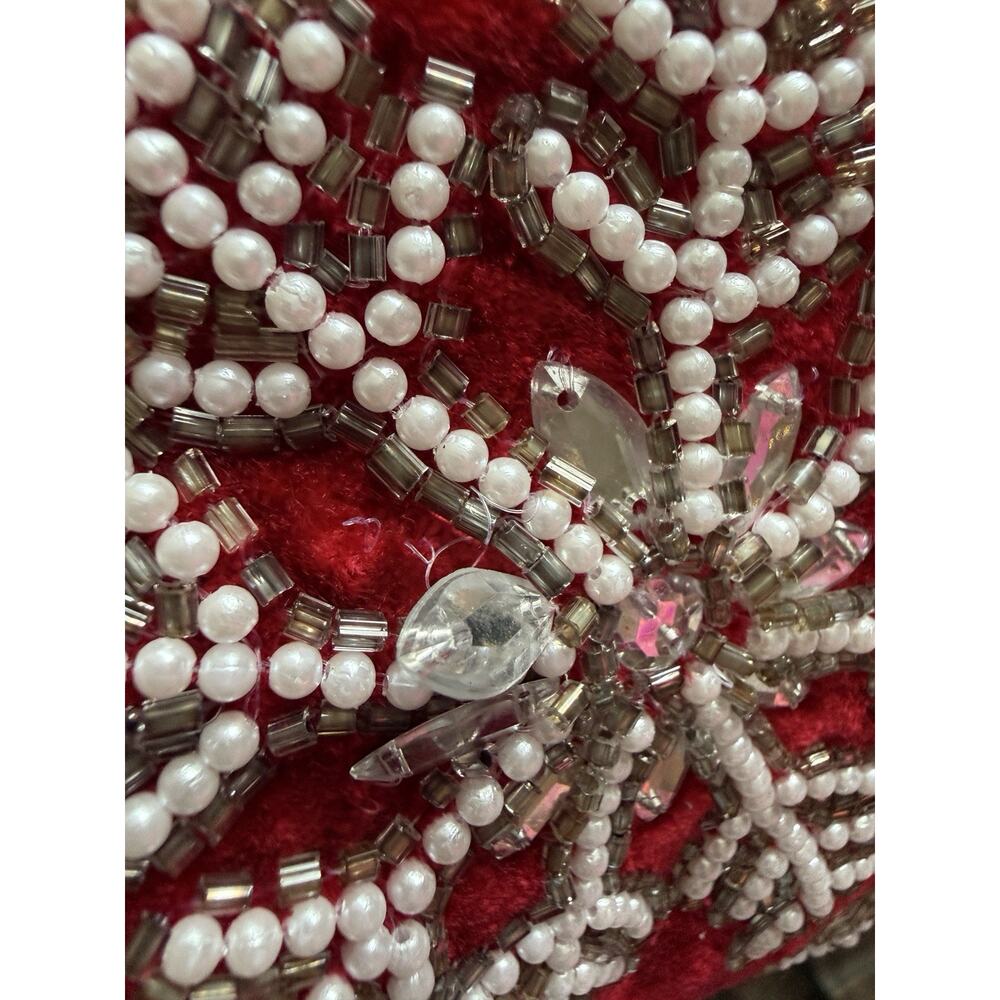 34th & Pine Red Velour Christmas Throw Pillow Crystal Beaded Snowflake 19” Zip - Picture 12 of 14